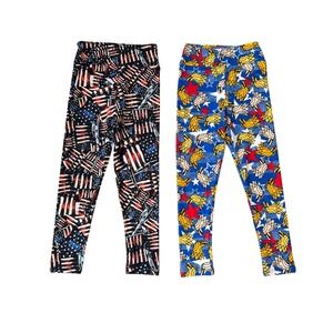 LuLaRoe Set of 2 Patriotic Americana Flags Eagles Stars Leggings/Tights Kids S/M